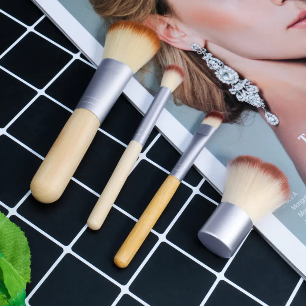 4 Bamboo Handle Makeup Brush Set